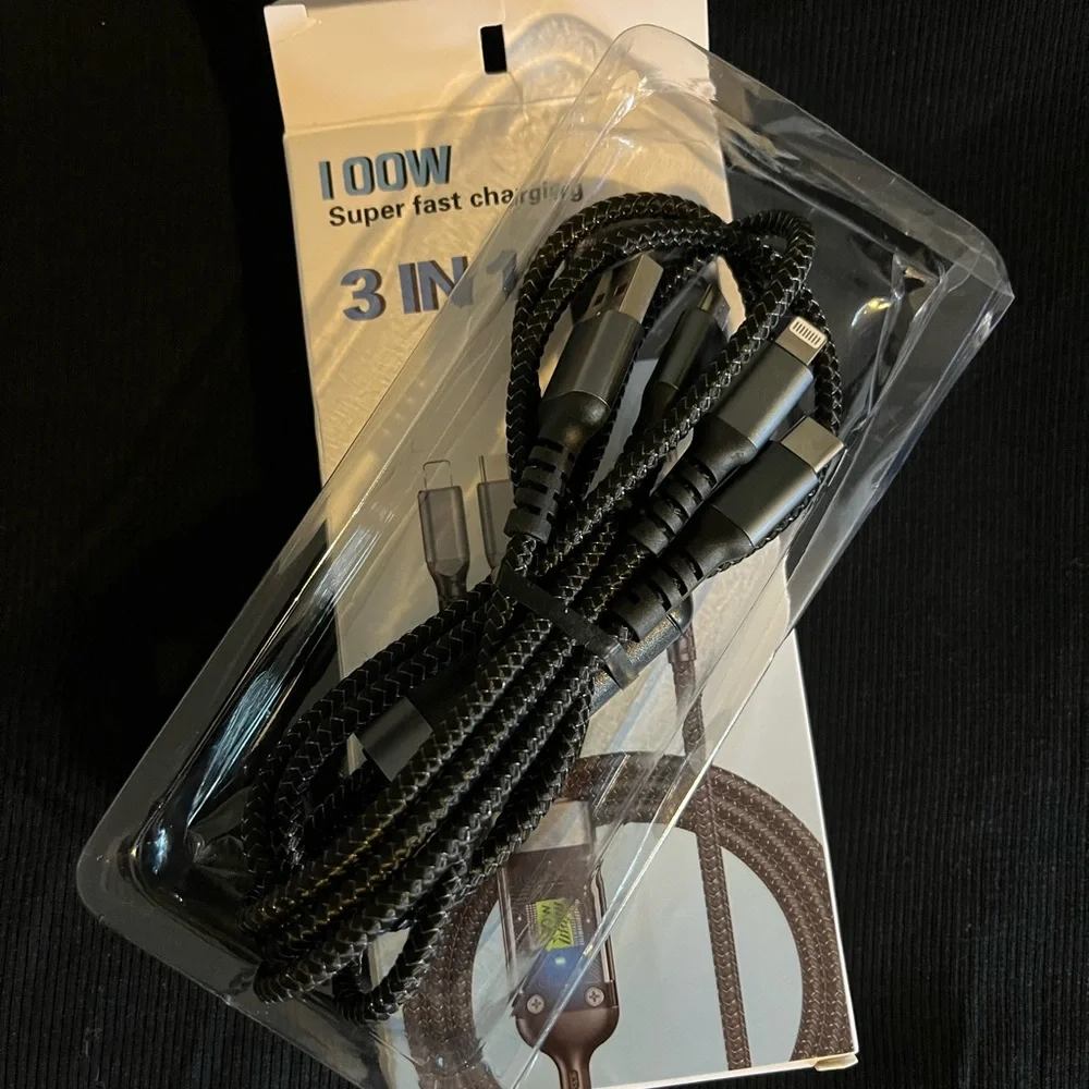 3 in 1 Super Fast Charging Cable - Black